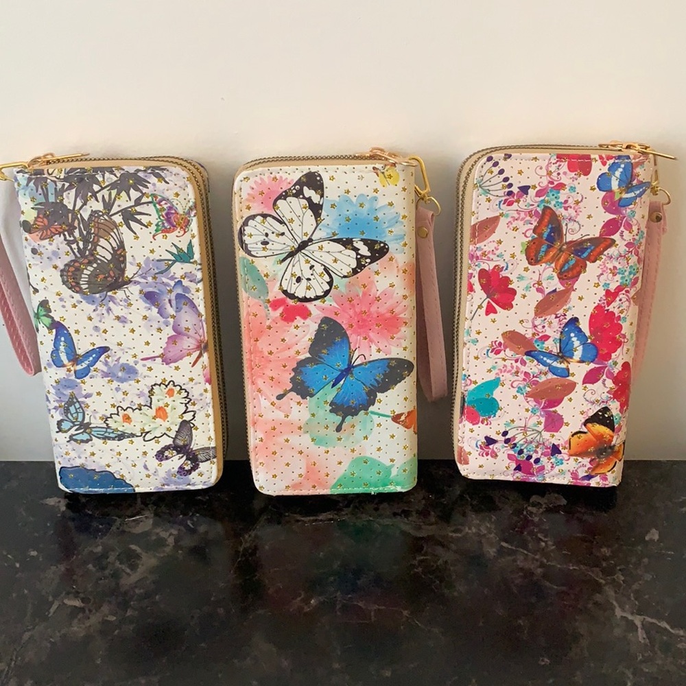 FASHIONISTA Butterfly Double Zip Wristlet Wallet